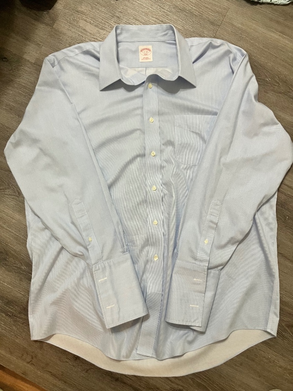 Brooks Brothers 346 Mens 17 34 Dress Shirt Blue Stripe French Cuff Non Iron